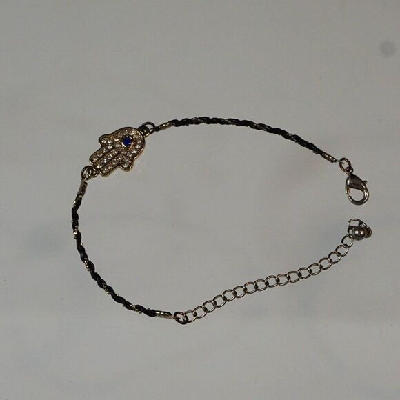 Hamsa Hand Braded Bracelet With Blue Evil Eye Protection Charm - Picture 3 of 4